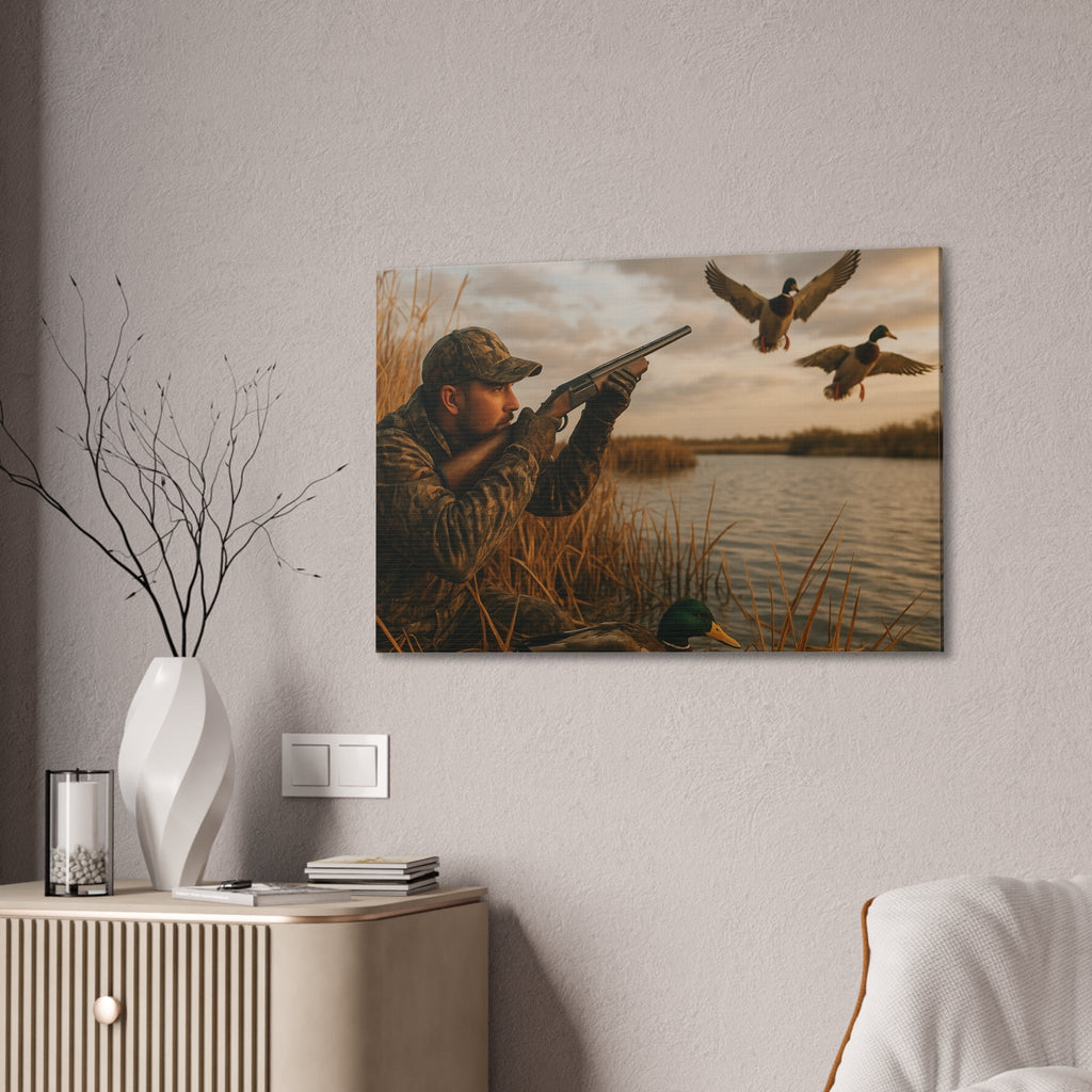 Duck Hunting Canvas Print — Waterfowl Blind Scene Stretched Wall Art