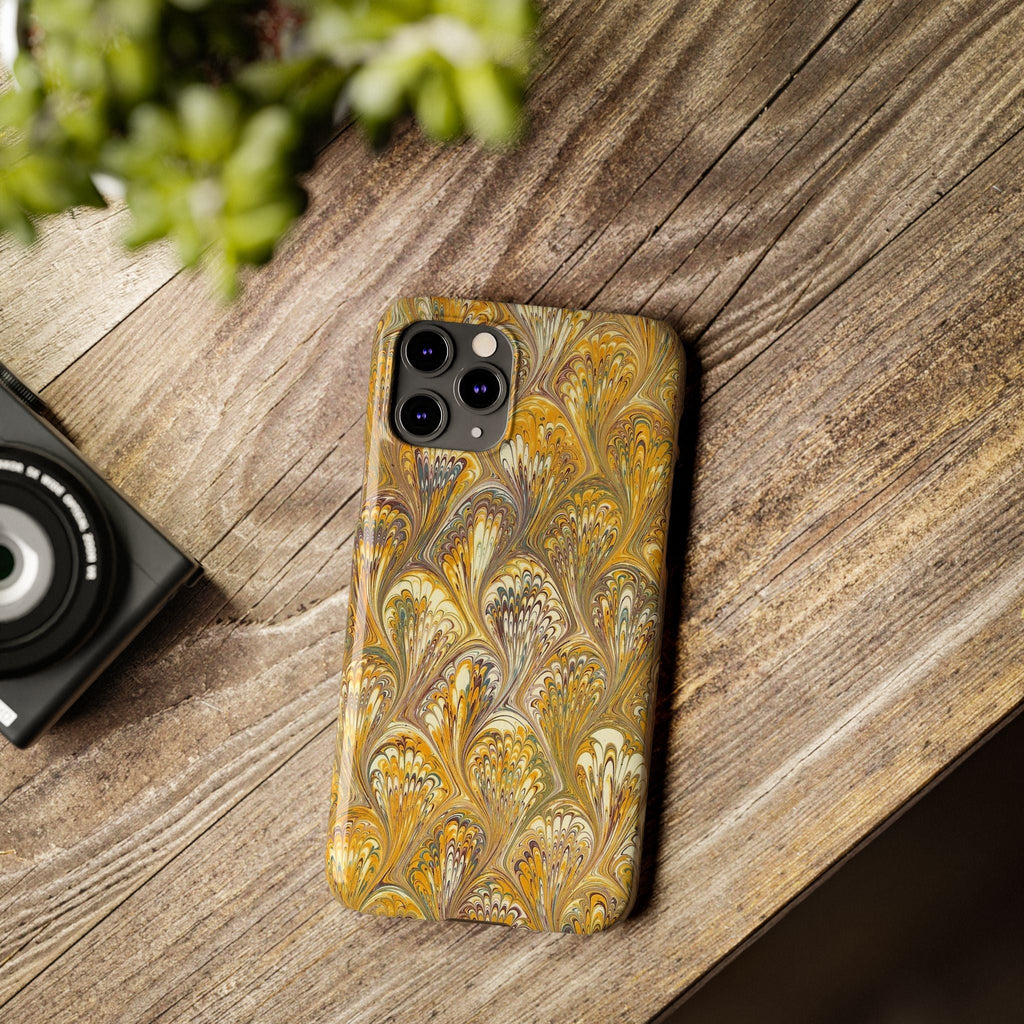 Golden Yelllow Hand-Marbled Florentine Italian Phone Case for iPhone 17 and all sizes