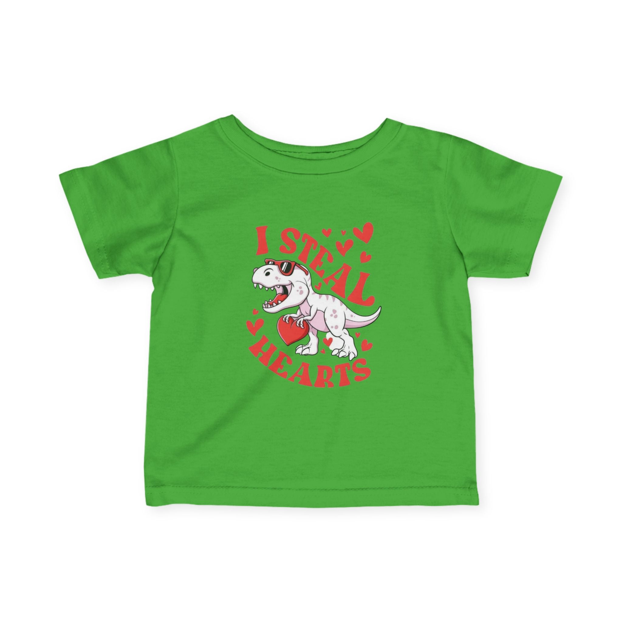 Infant Tee - "I Steal Hearts" Cute T‑Rex Baby Shirt (Valentine’s Day, Newborn Gift)