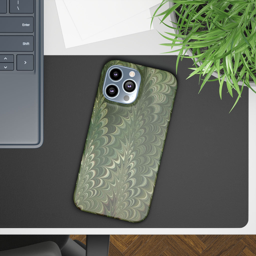 Deep Green Cheveron Marbled Phone Case - Single Layer Slim Case