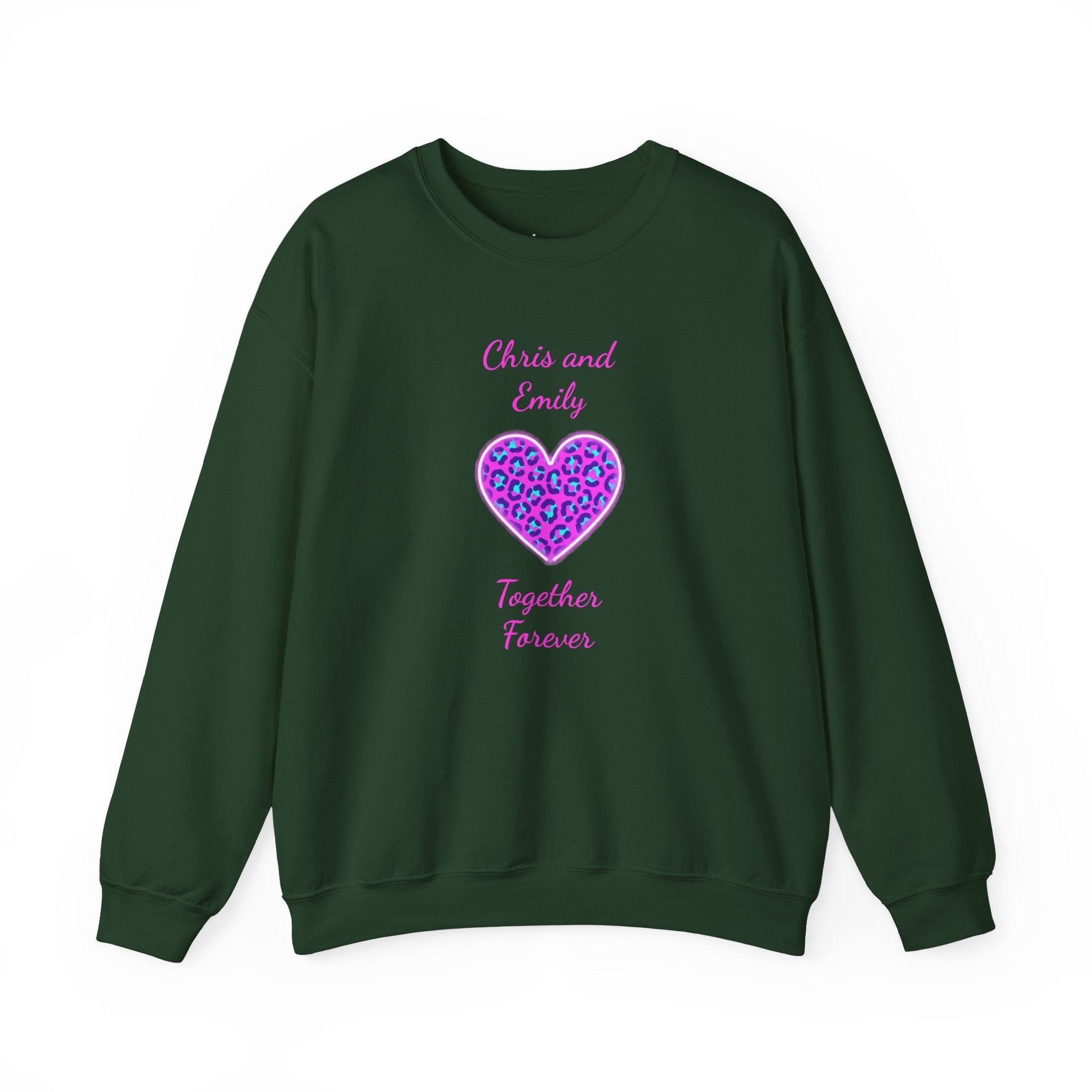 Crewneck Sweatshirt - Personalized Pink & Purple Leopard Heart - Two Customizable Text Boxes