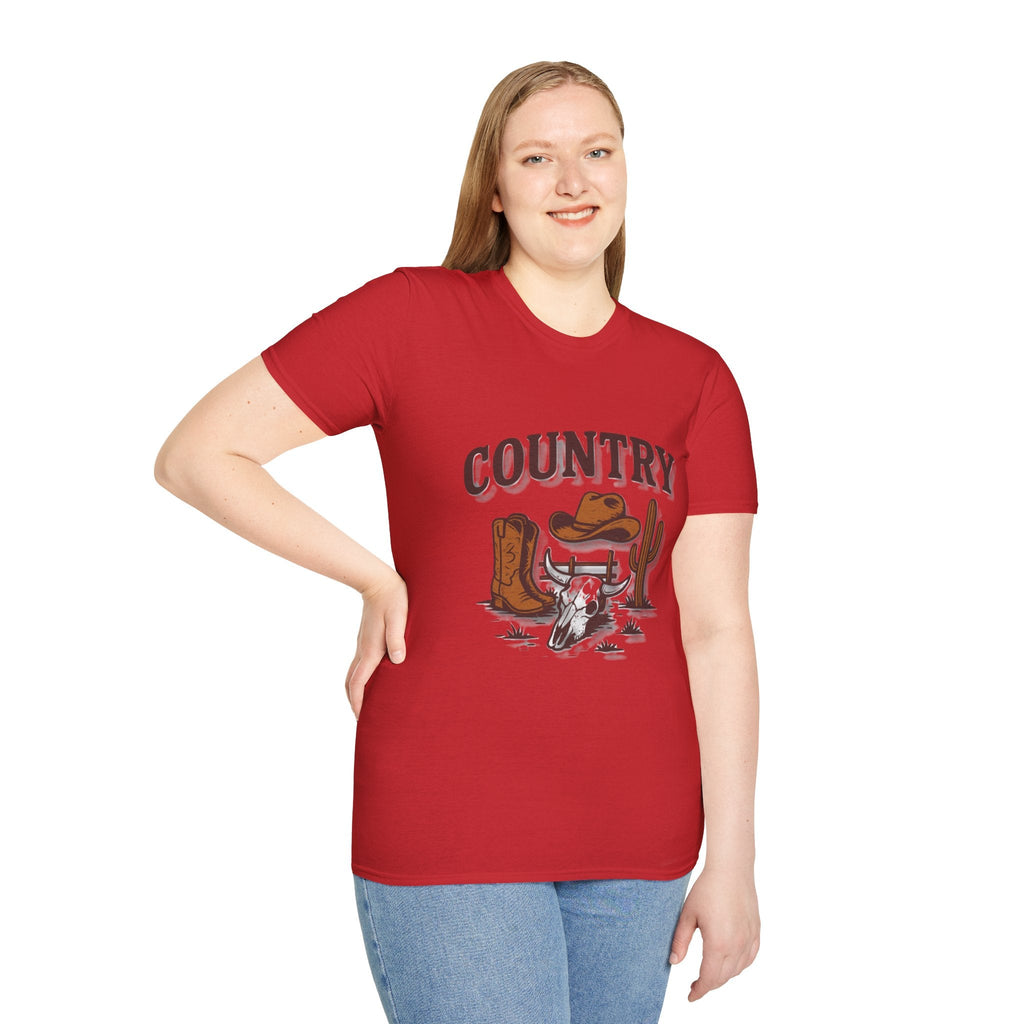 Country Western Skull Cowboy Boots T-Shirt | Cactus Ranch Rodeo