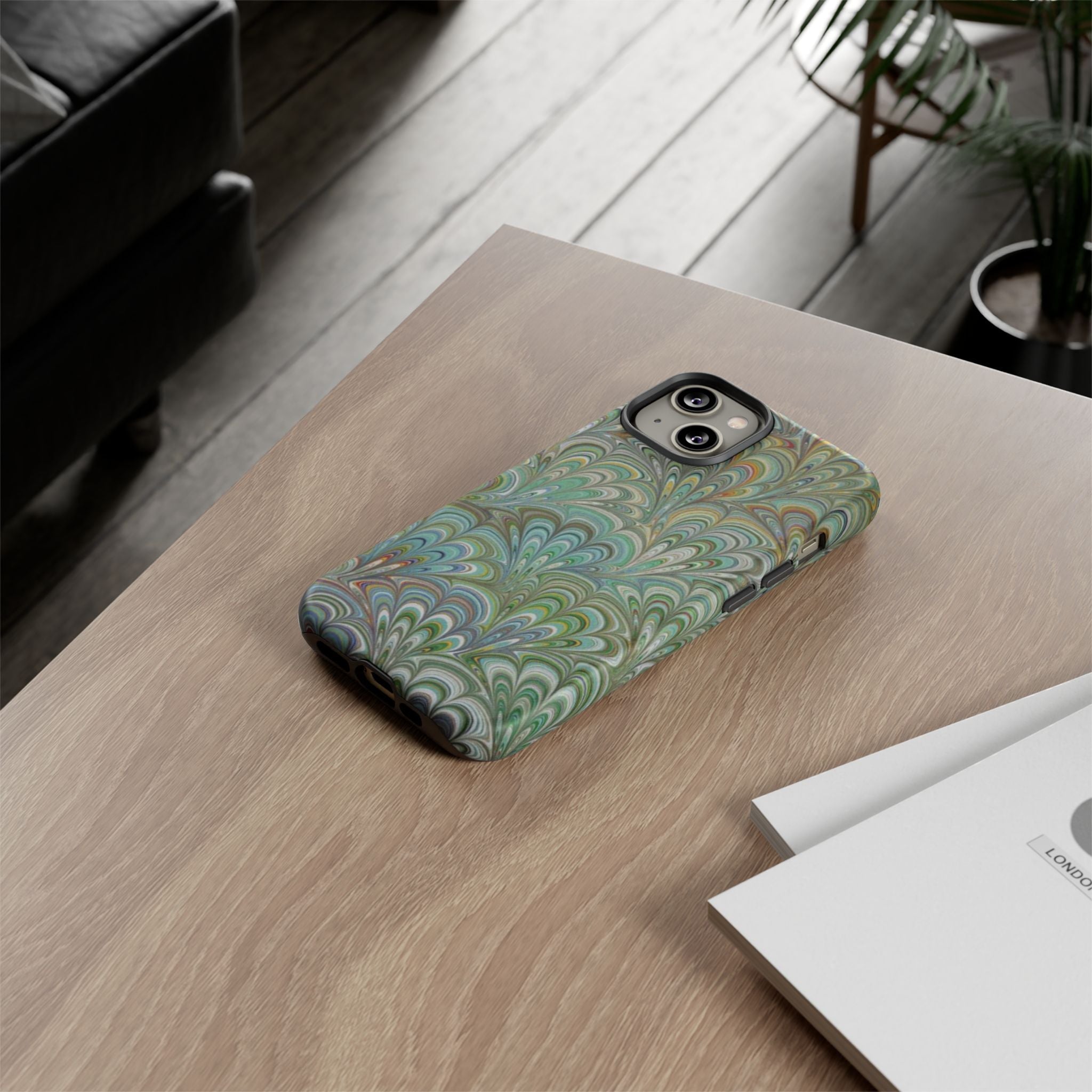 Green Marbled Peacock Durable Phone Case - Matte or Glossy
