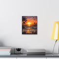 Sunset Beach Canvas Wall Art — Tropical Palm Ocean Sunset Stretched Canvas