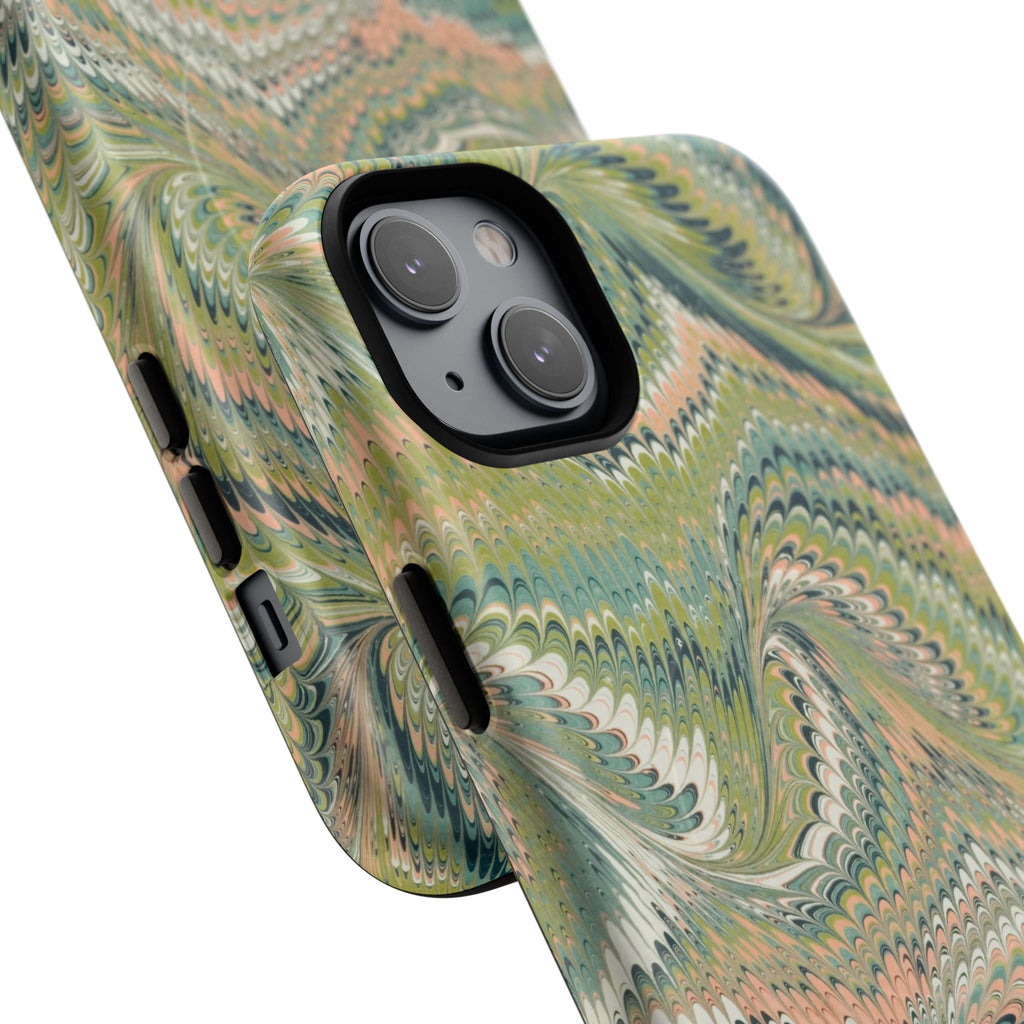Florentine Marble iPhone Case | Inspired by Florence | Italian Marbled Paper Technique | Artisanal Green Swirl | Dual-Layer Protective Case | Matte or Glossy