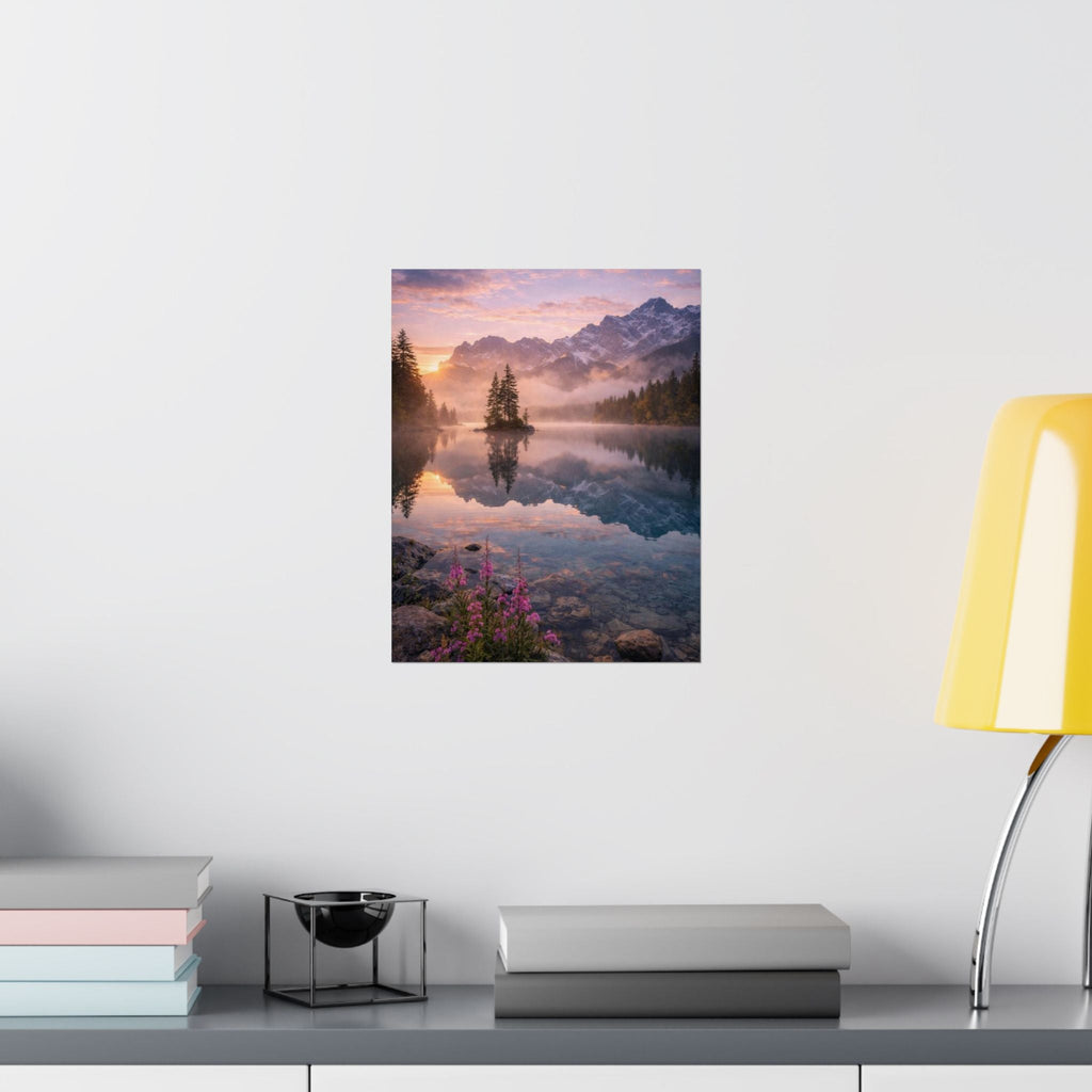 Matte Vertical Poster — Serene Mountain Lake Sunset Landscape