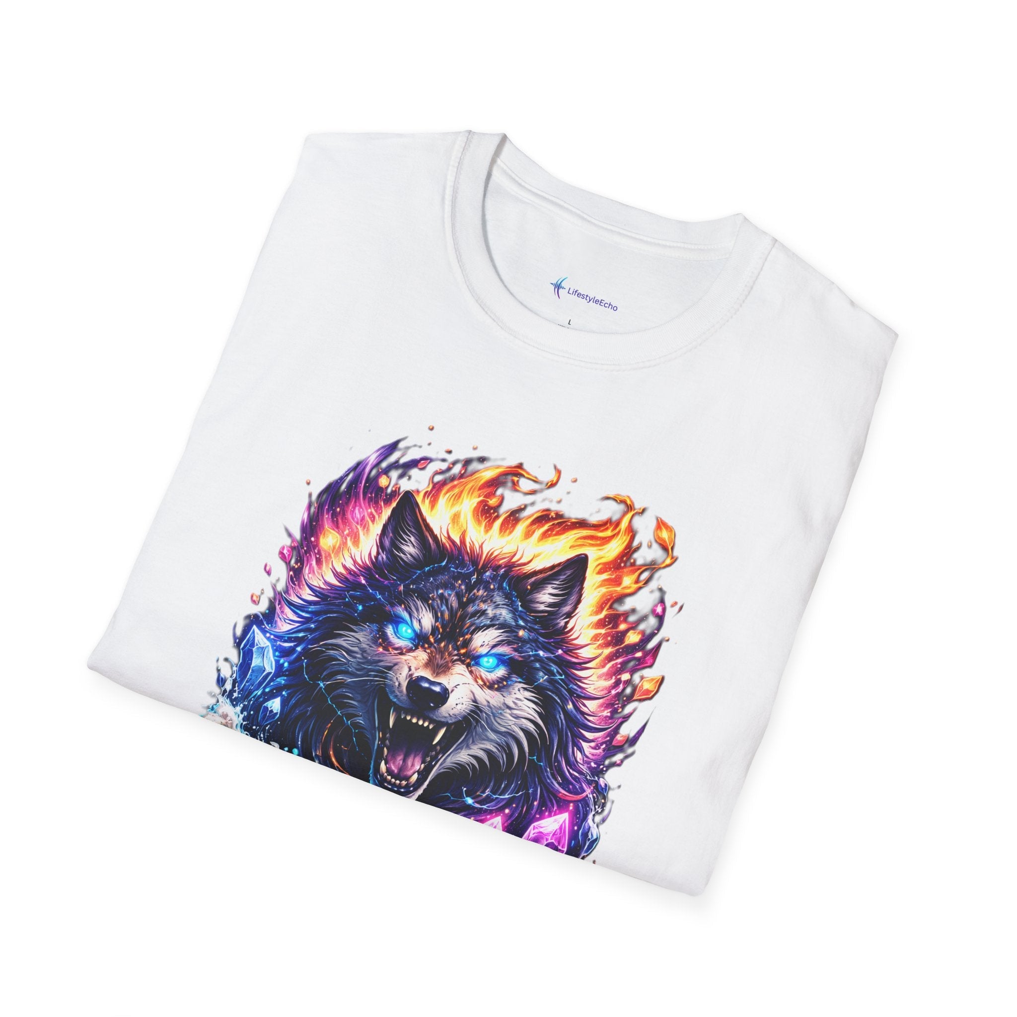 Cosmic Fire Wolf T-Shirt — Vibrant Mystic Wolf Graphic Tee