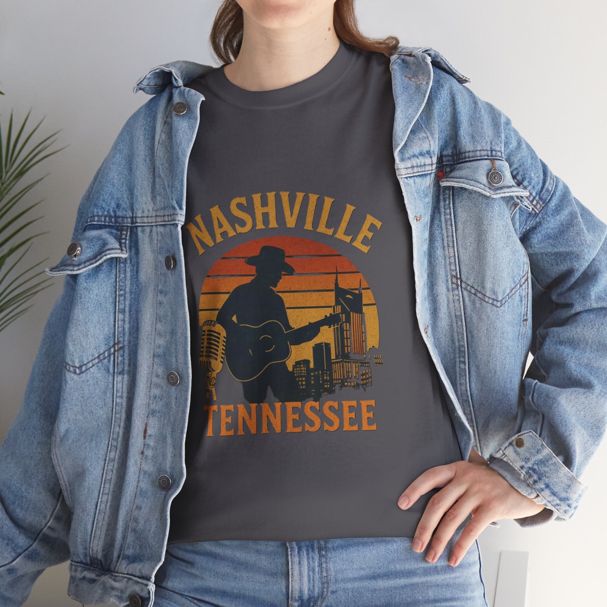 Nashville Tennessee Guitar Silhouette Tee — Retro Sunset Country Music T-Shirt