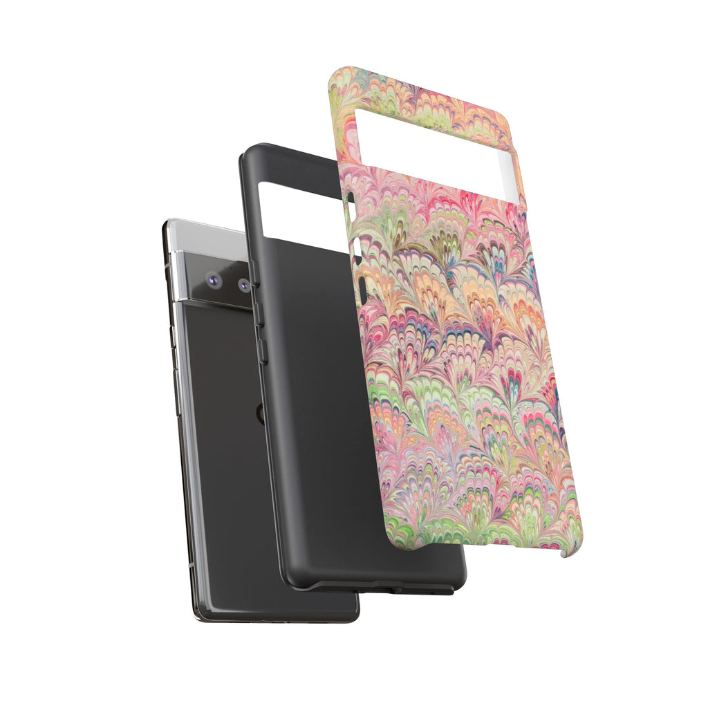 Pastel Pink + Green Feather Marbled Phone Case - Dual Layer Phone Cover