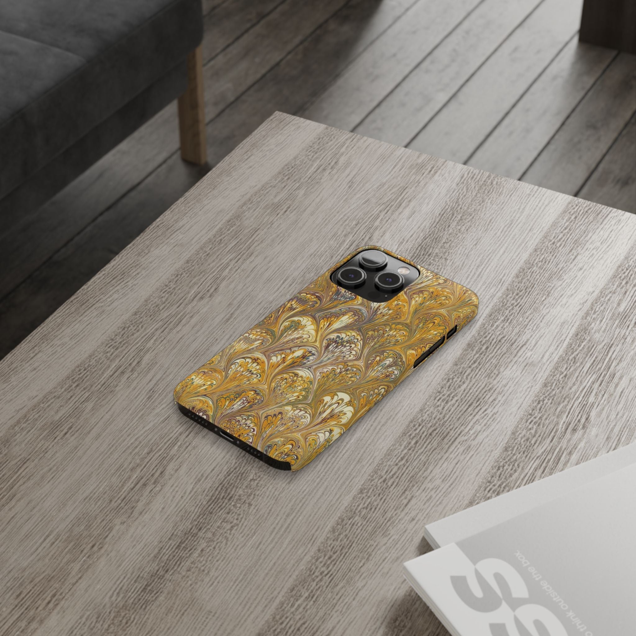 Golden Yelllow Hand-Marbled Florentine Italian Phone Case for iPhone 17 and all sizes