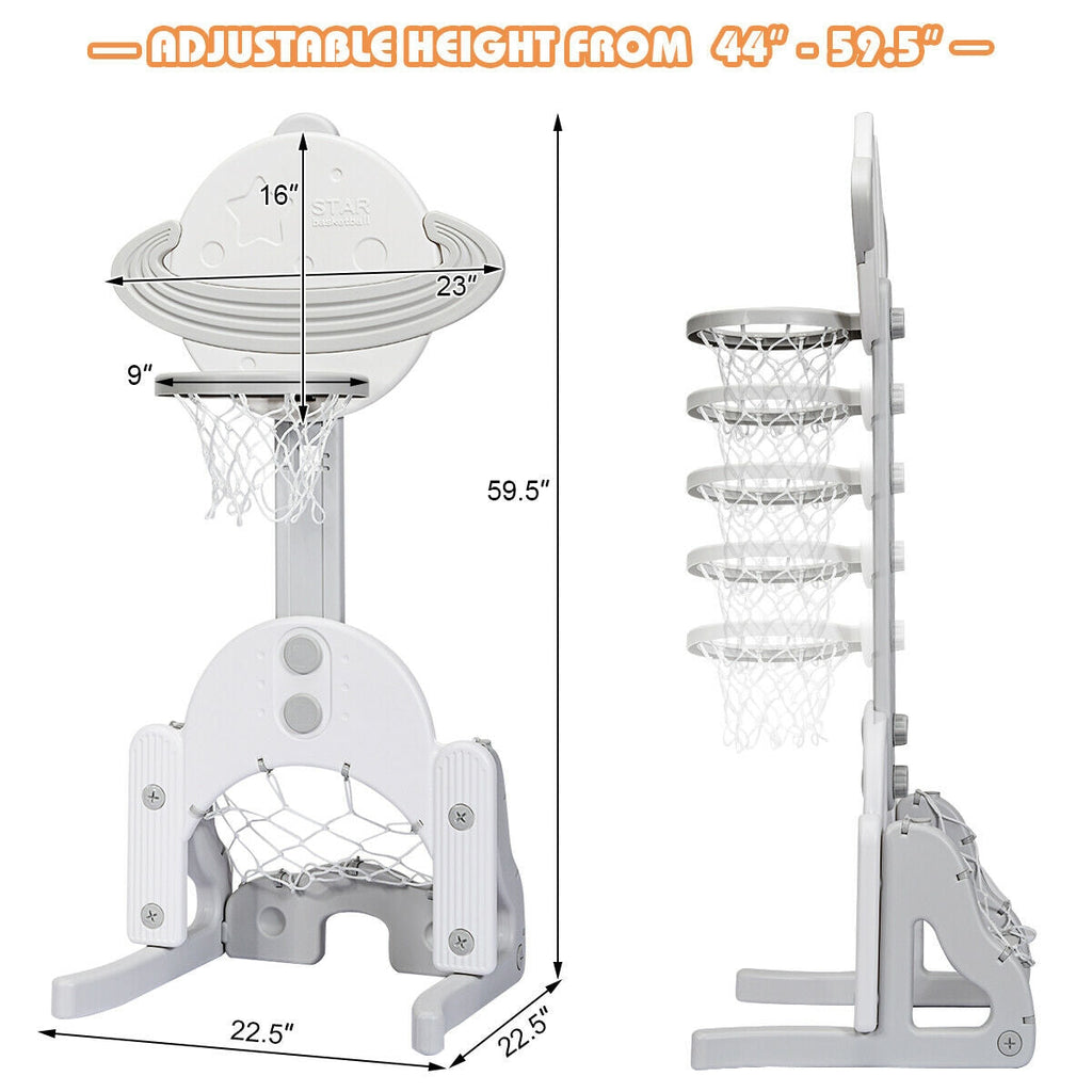 3 in 1 Height Adjustable Kids Basketball Hoop Set with Balls-White
