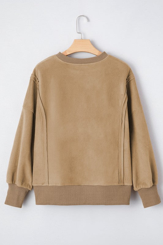 Tatum Fuzzy Sherpa Splicing Pullover Sweatshirt