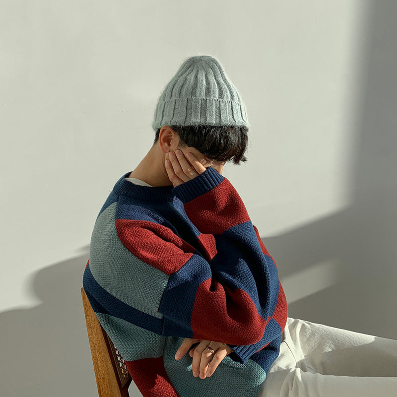 Plaid Couple's Winter Thickened Loose Knitted Sweater