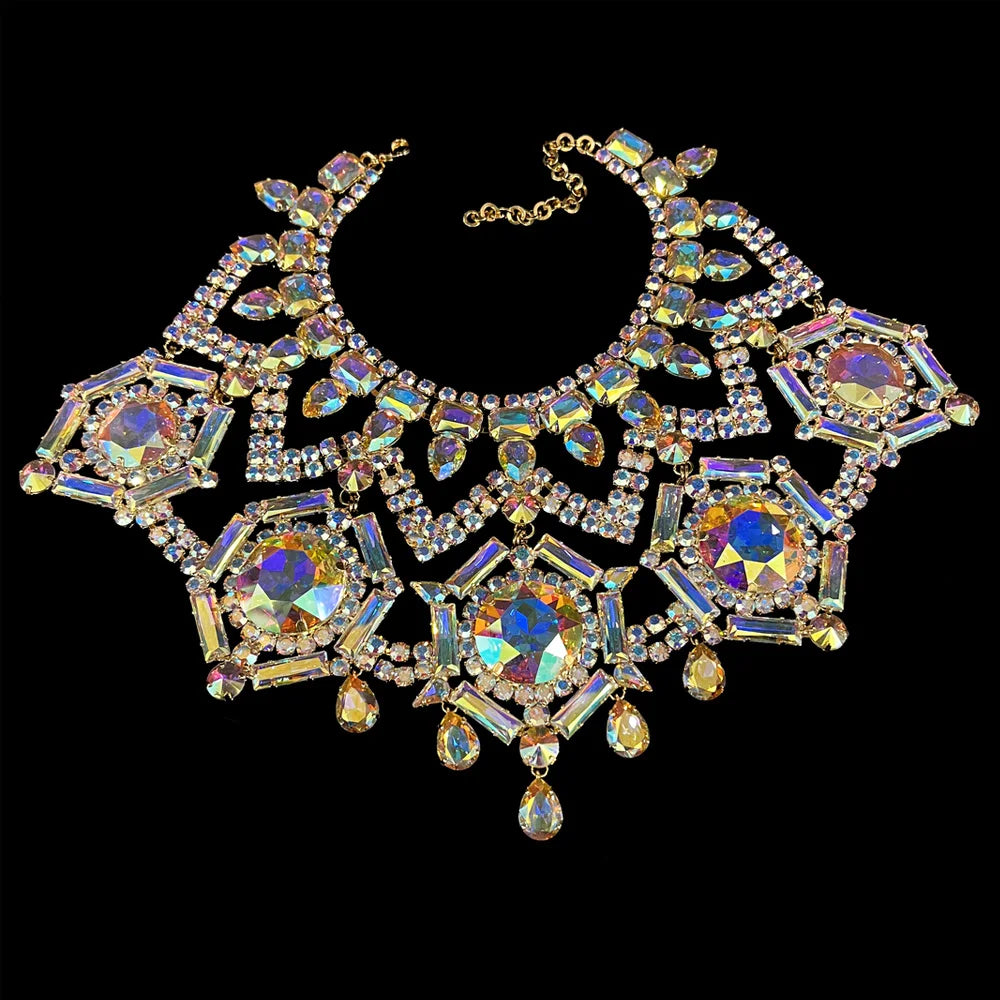 AB Rhinestone Exaggerated Geometric Necklace