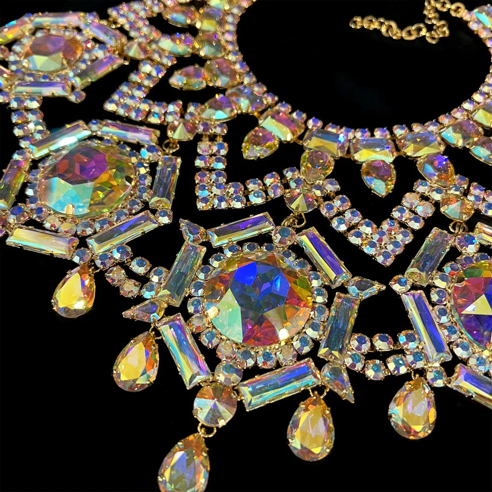 AB Rhinestone Exaggerated Geometric Necklace