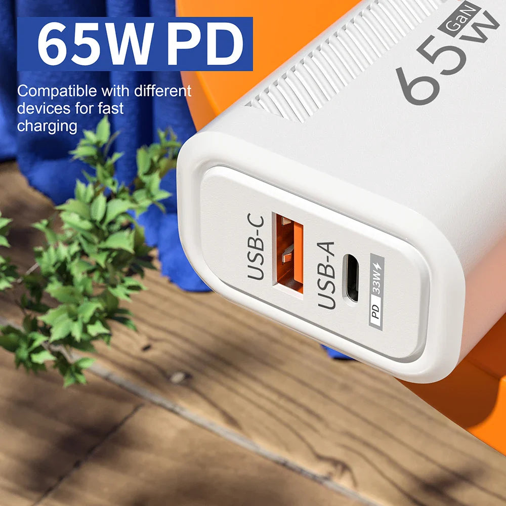 USB C Charger Total 65W Fast Charge Charger PD TypeC Quick Charge 3.0 Wall Power Adapter for iphone Xiaomi Samsung Phone Charger