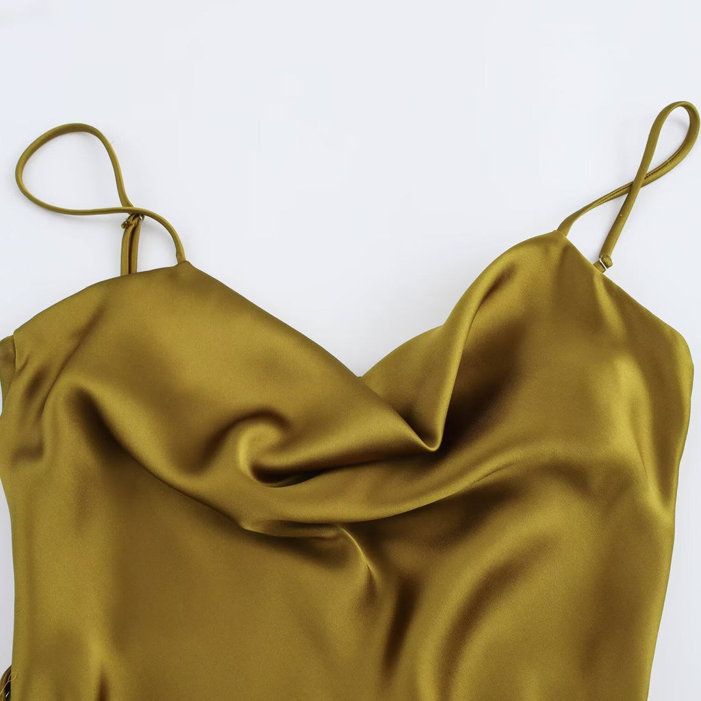 Spring European and American New Fashion Belt Silk Texture Dress