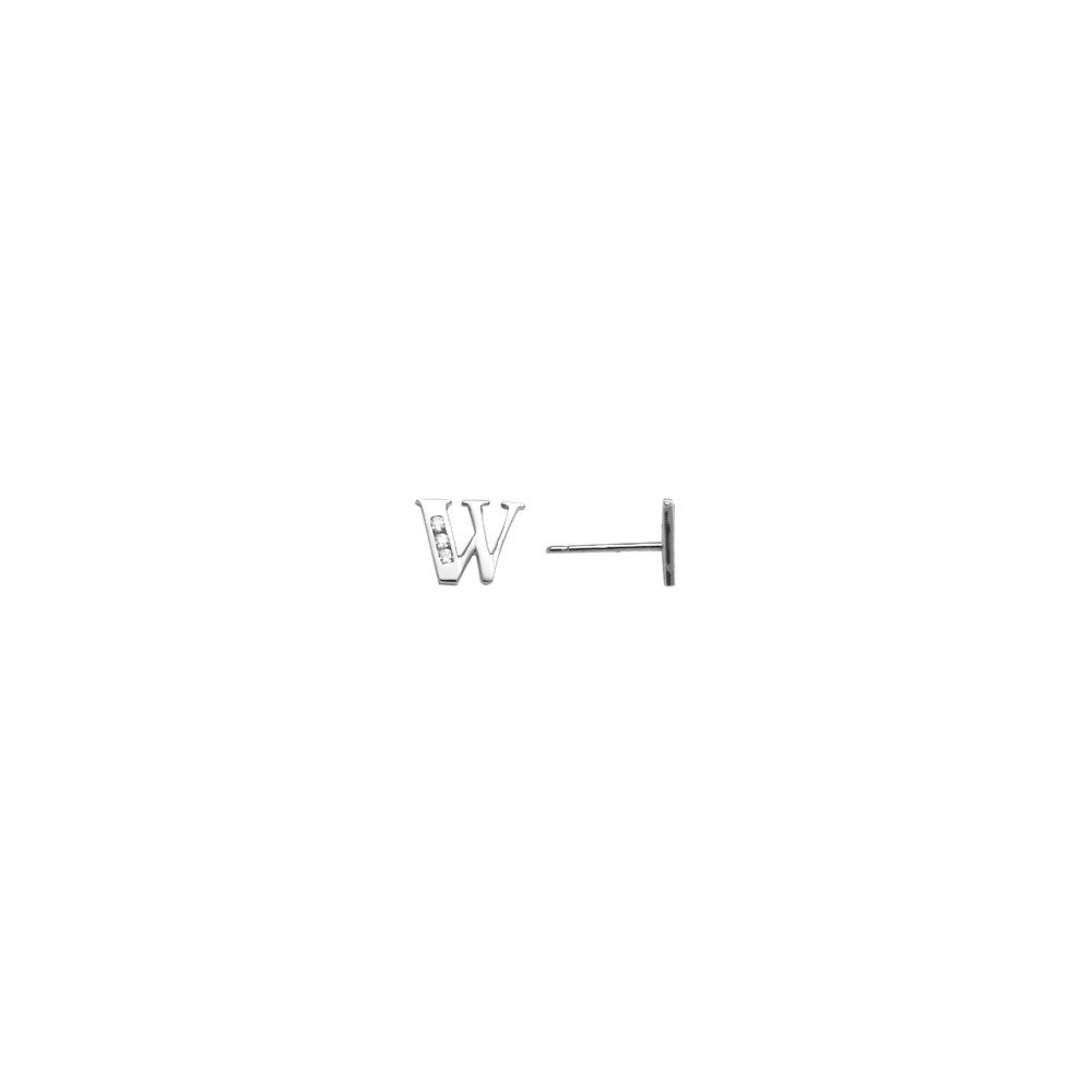 14k White Gold CZ Initial W Stud Earrings