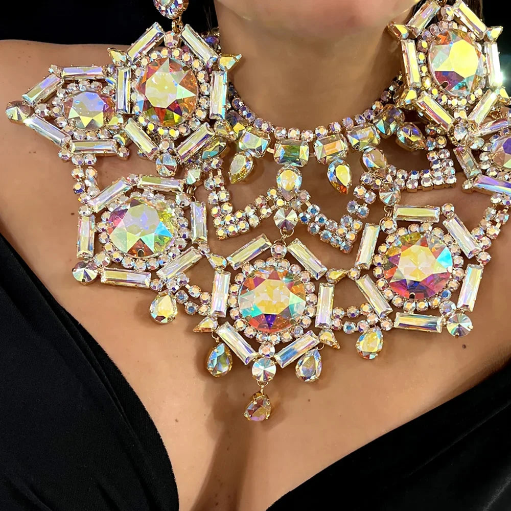 AB Rhinestone Exaggerated Geometric Necklace