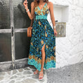 European and American spring and summer women's temperament printed suspender dress