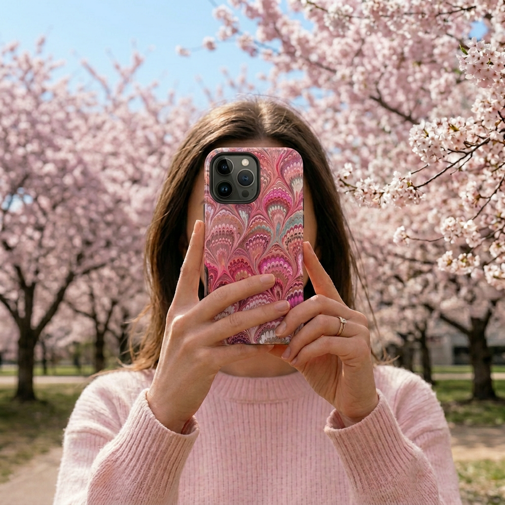 Shades of Pink Peacock Marbled - Slim Single Layer Slim Phone Case