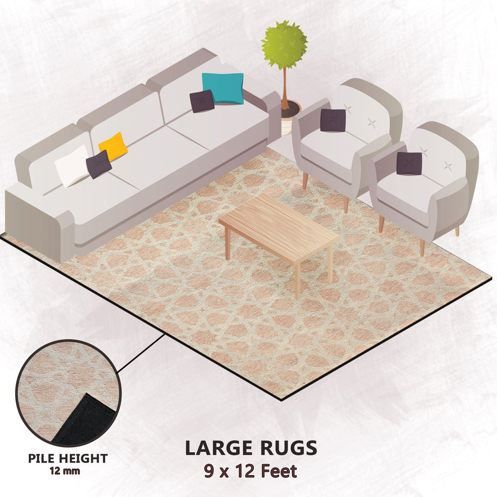 Premium Hand-Tufted Rug Made of 100% Wool  - Blush Zellig - 9x12 Feet