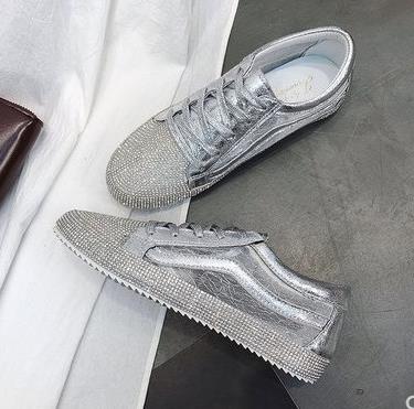 Sneakers Women Flats Golden Silver Shoes Rhinestone Bling Casual Shoes Korean Luxury Creepers Superstar Shoes Streetwear