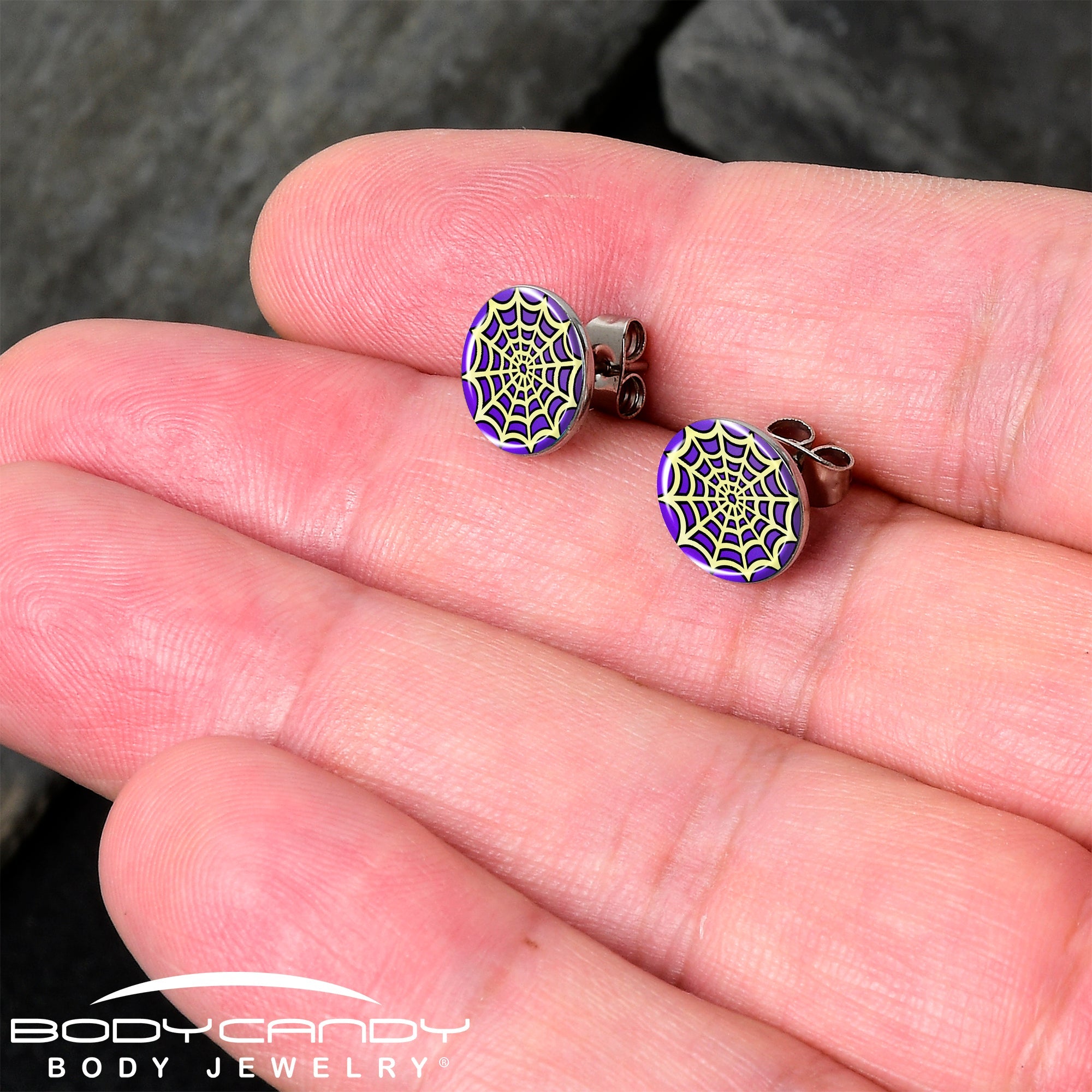 Two Tone Spider Web Stud Earrings by Onyx O