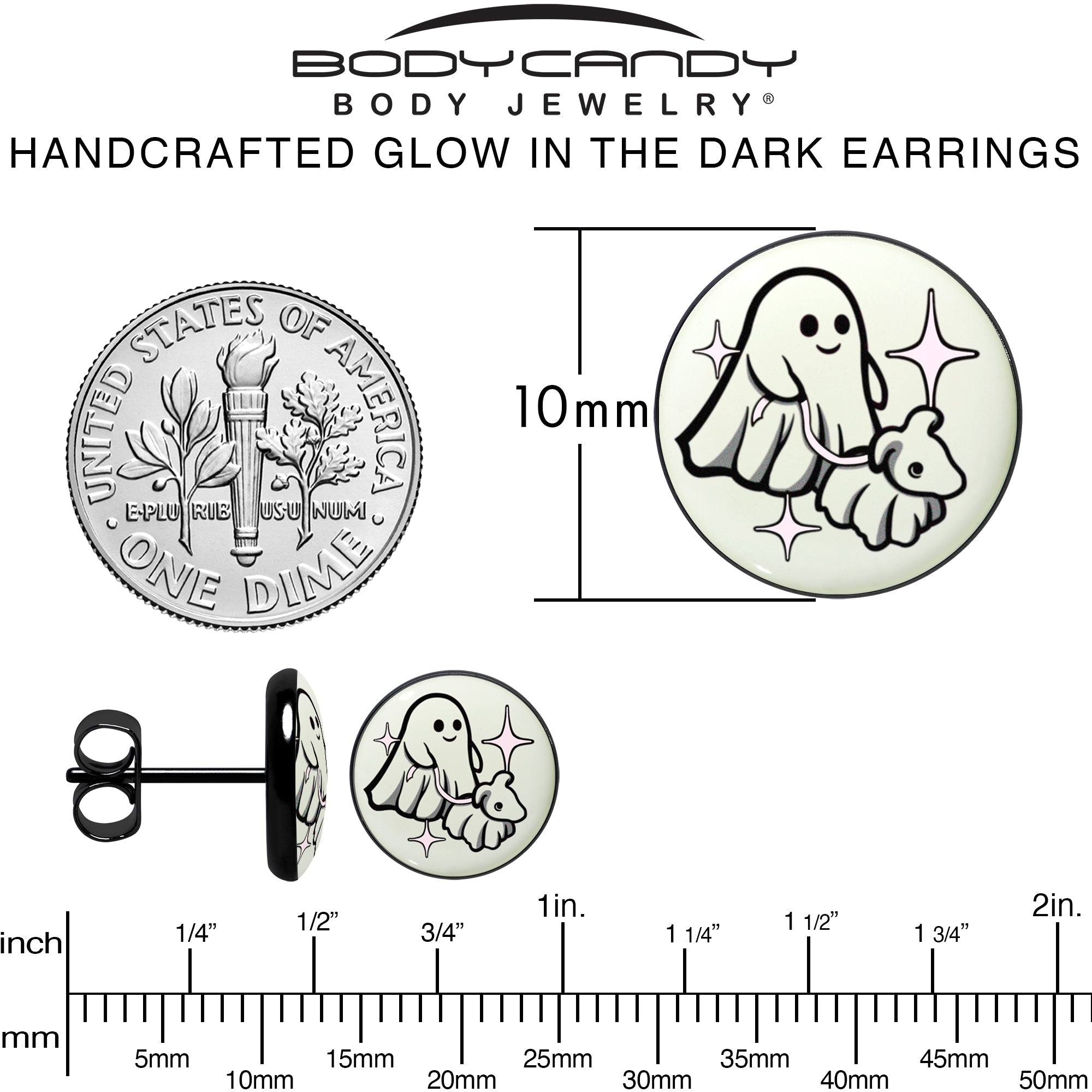 Black Anodized Halloween Ghost Dog Walker Glow in the Dark Stud Earrings by Onyx O