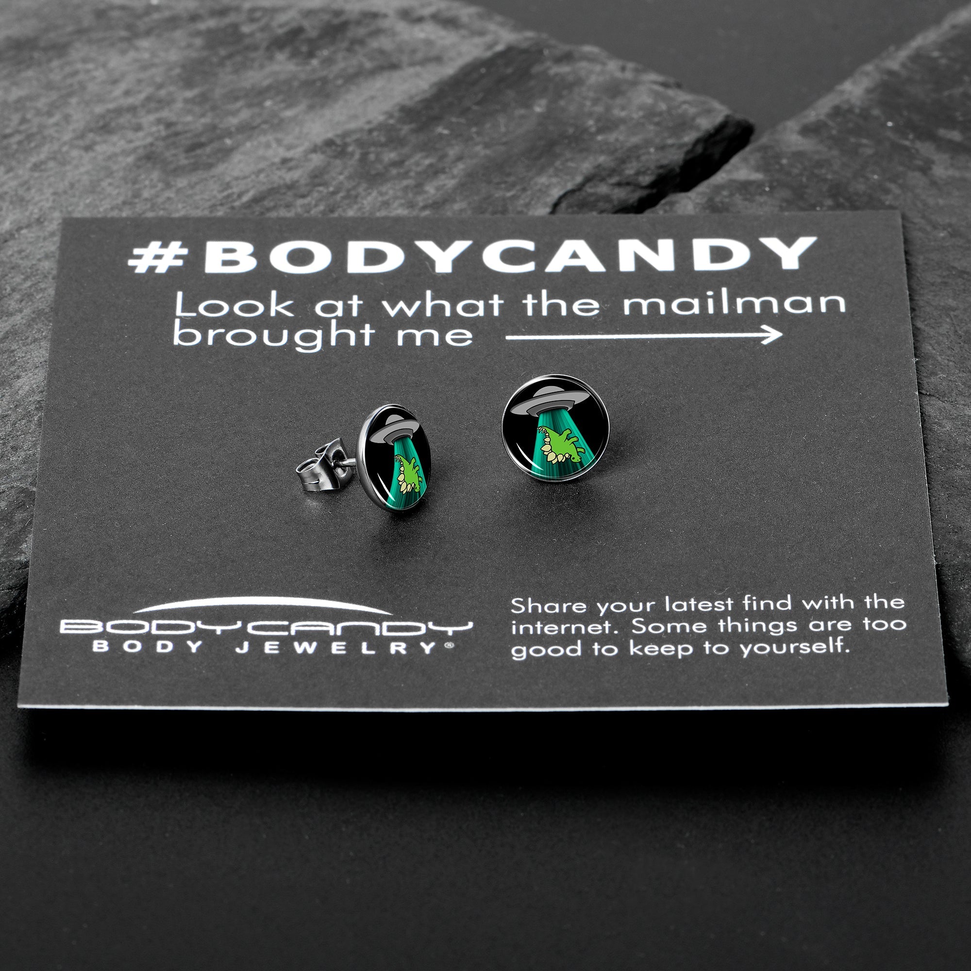 Alien UFO Dinosaur Abduction Stud Earrings Set by Onyx O