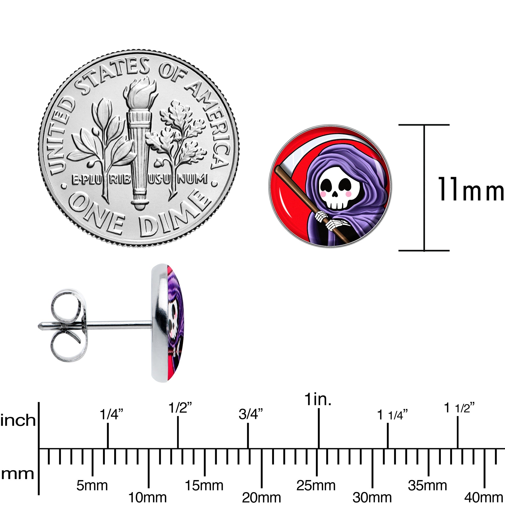 Grim Reaper Stud Earrings by Onyx O