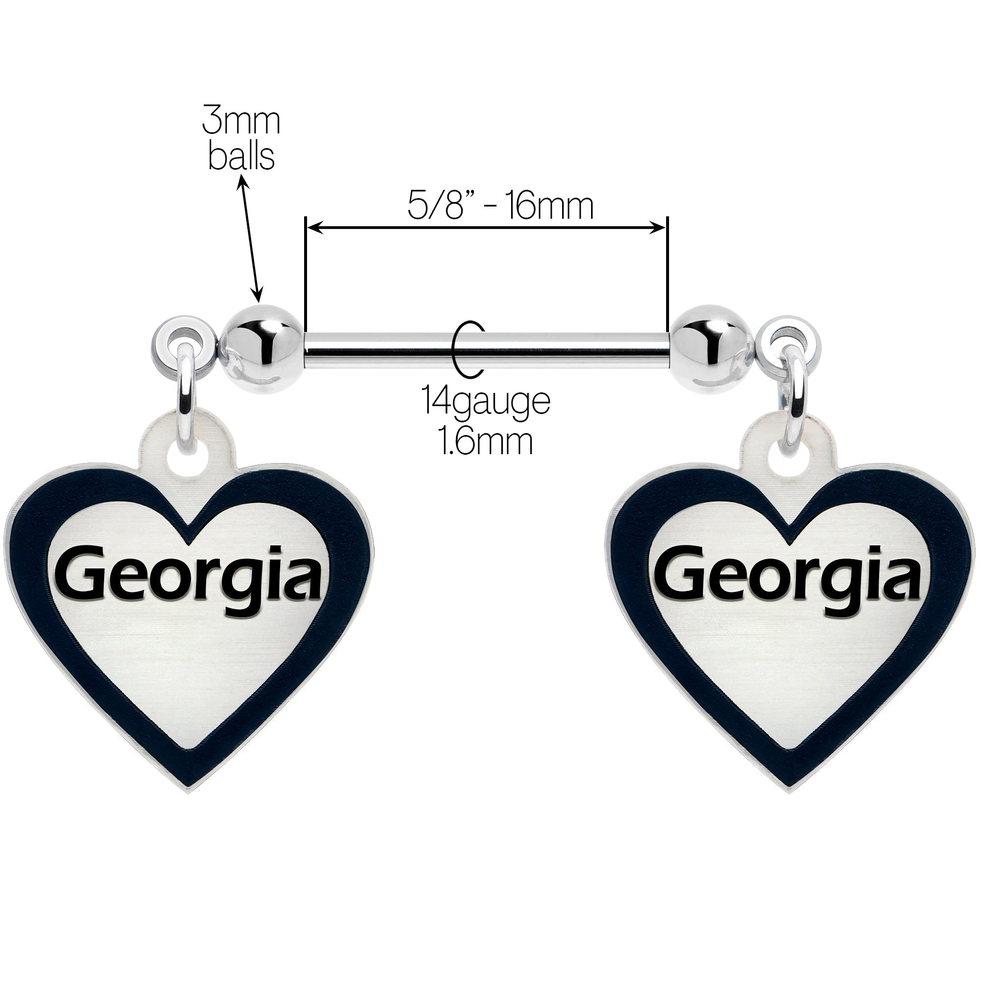 Custom Heart Glow in the Dark Double Personalized Name Dangle Nipple Ring Set