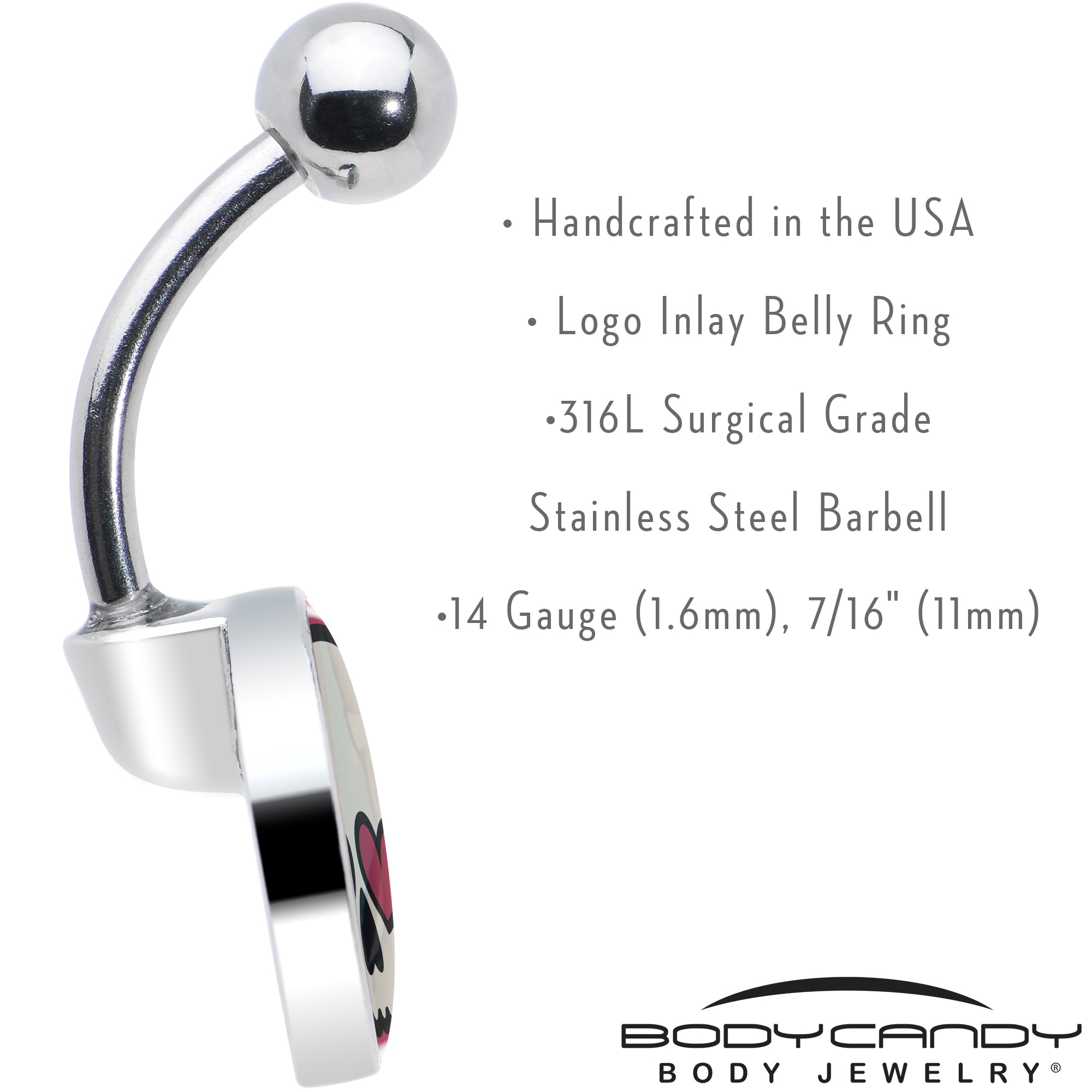 Valentine Heart Skull Belly Ring
