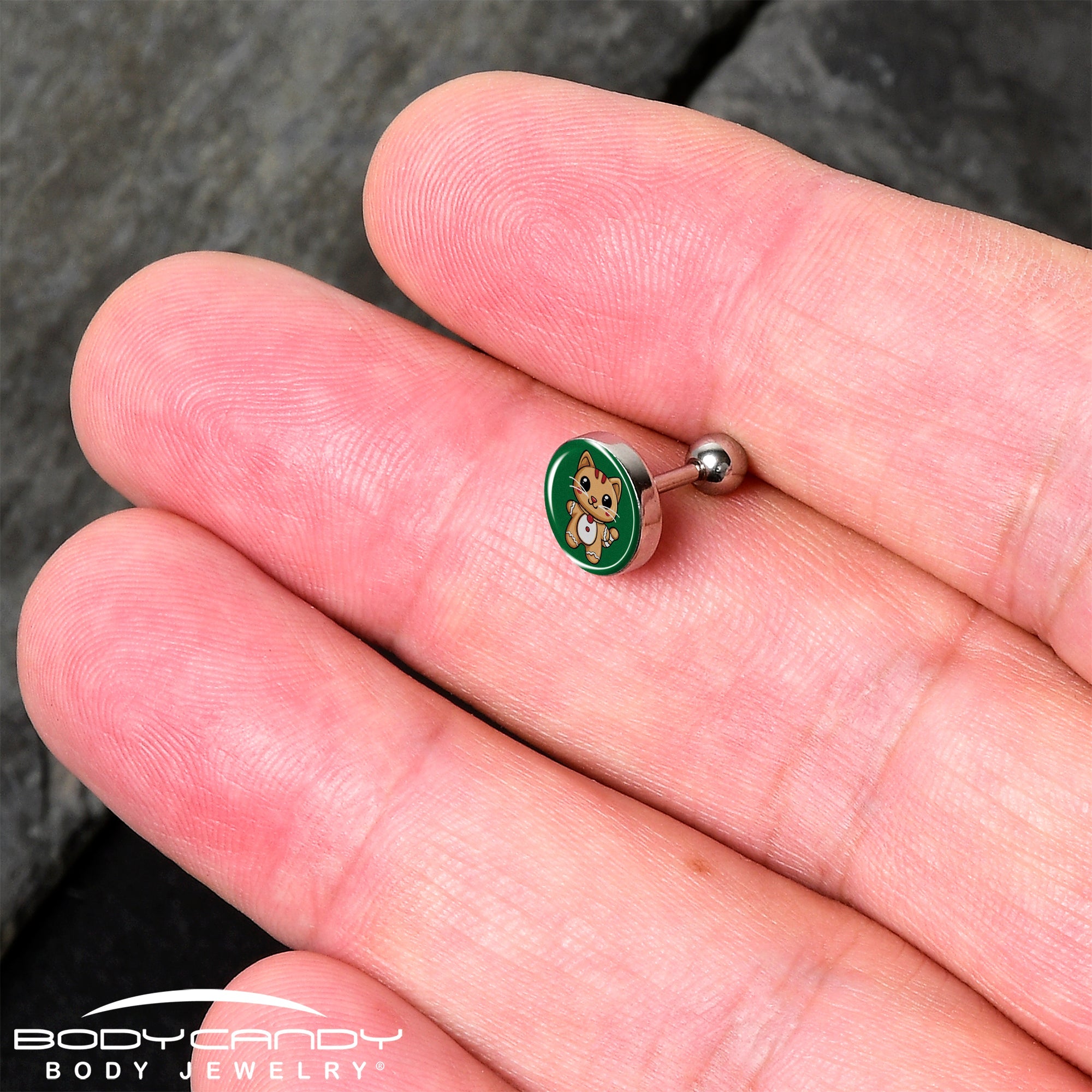 Christmas Holiday Gingerbrread Kitty Cat Tragus Cartilage Earring by Onyx O