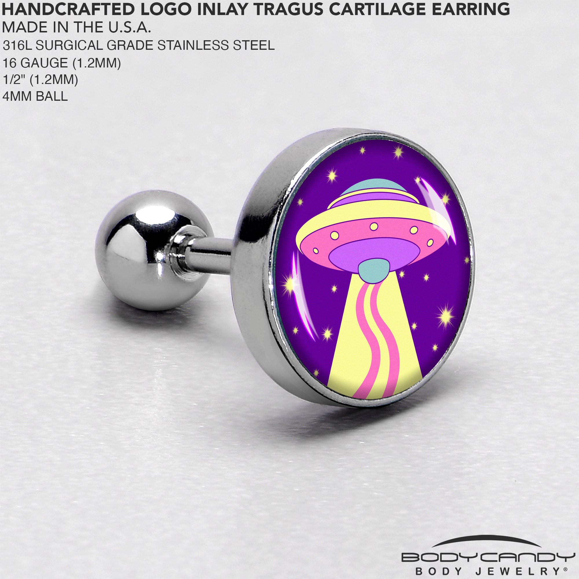 16G 1/4 Style Space Invasion Tragus Cartilage Earring by Onyx O