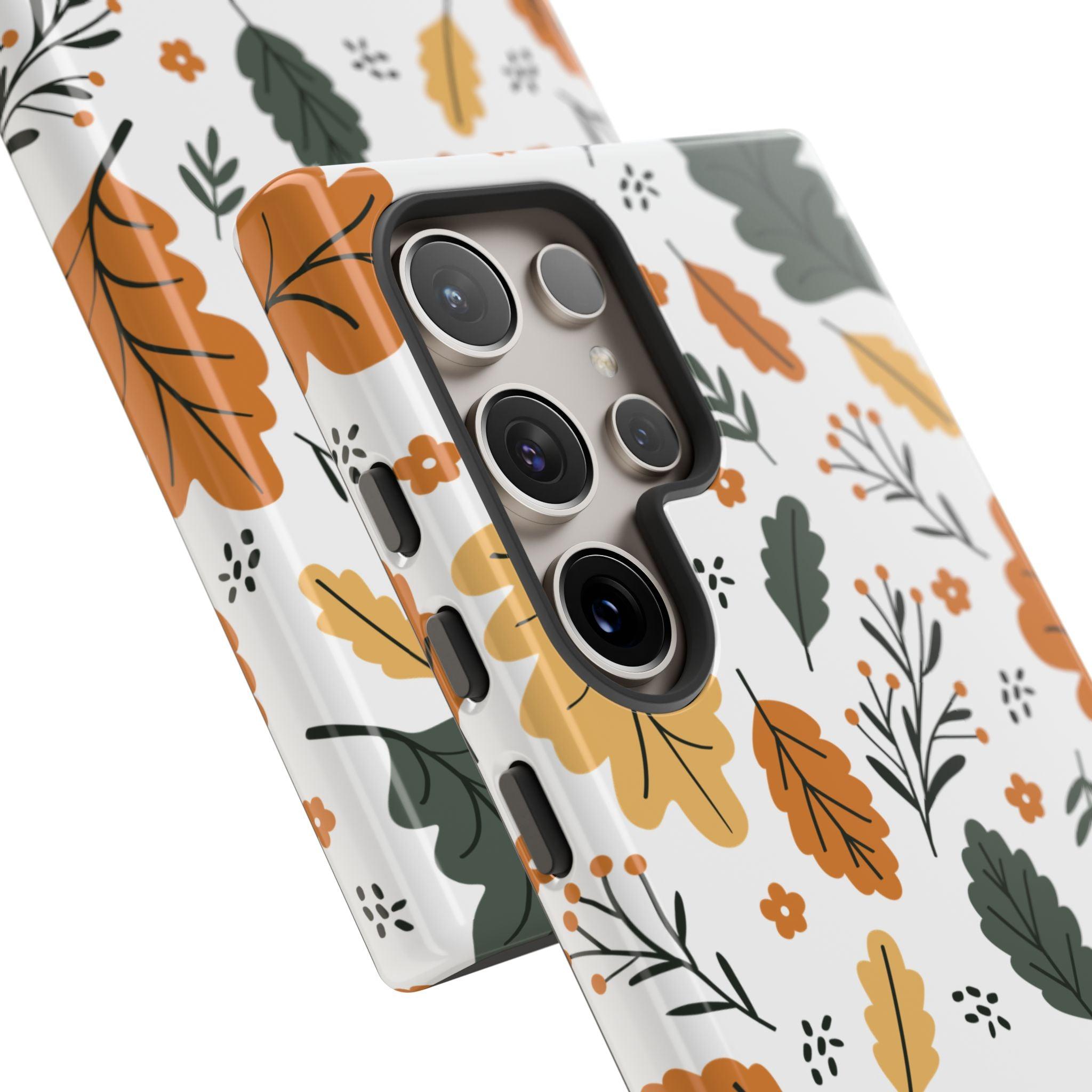 Samsung Tough Phone Case – Vintage Leaf and Flower Design, Durable Protection, Classic Aesthetic