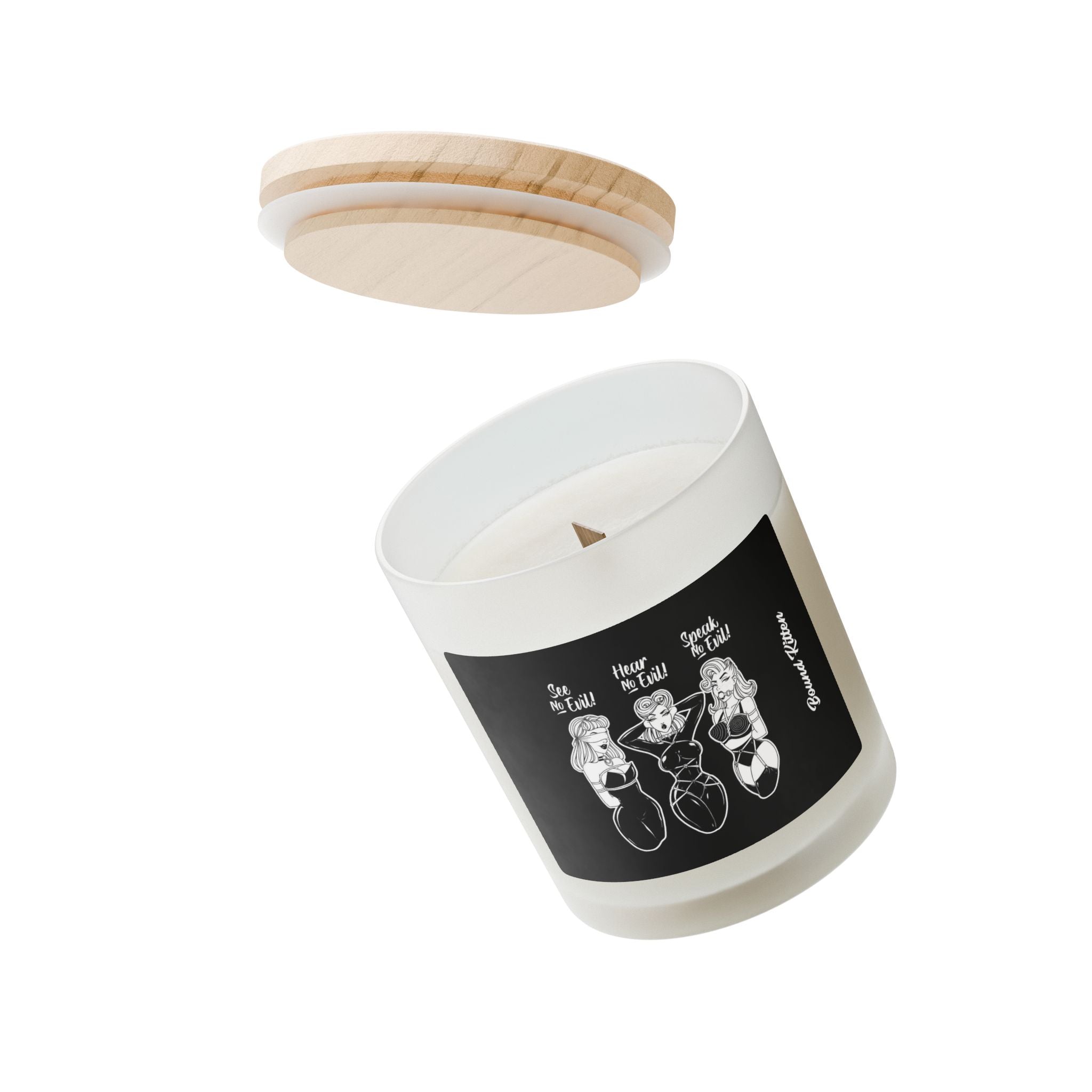 See No Evil, Hear No Evil, Speak No Evil Frosted Glass Candle, 11oz