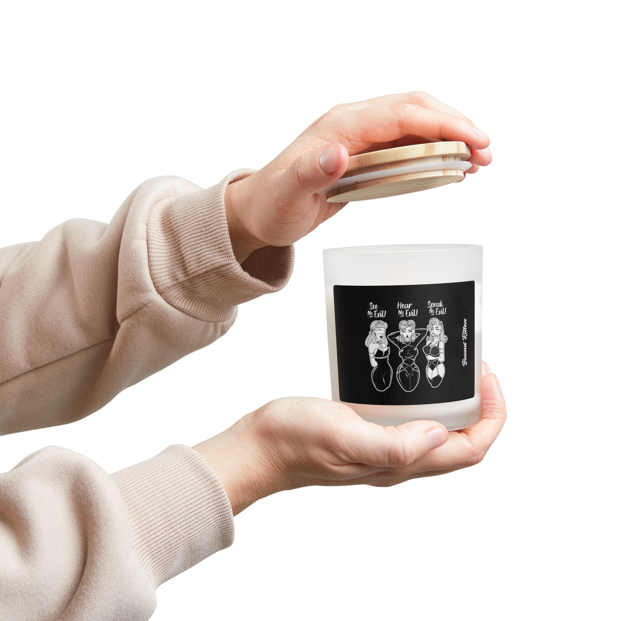 See No Evil, Hear No Evil, Speak No Evil Frosted Glass Candle, 11oz