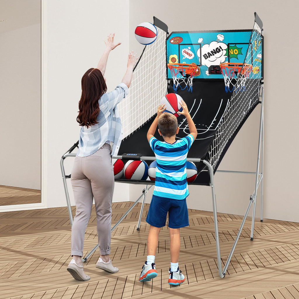 Dual Shot Basketball Arcade Game with 8 Game Modes and 4 Balls-Green