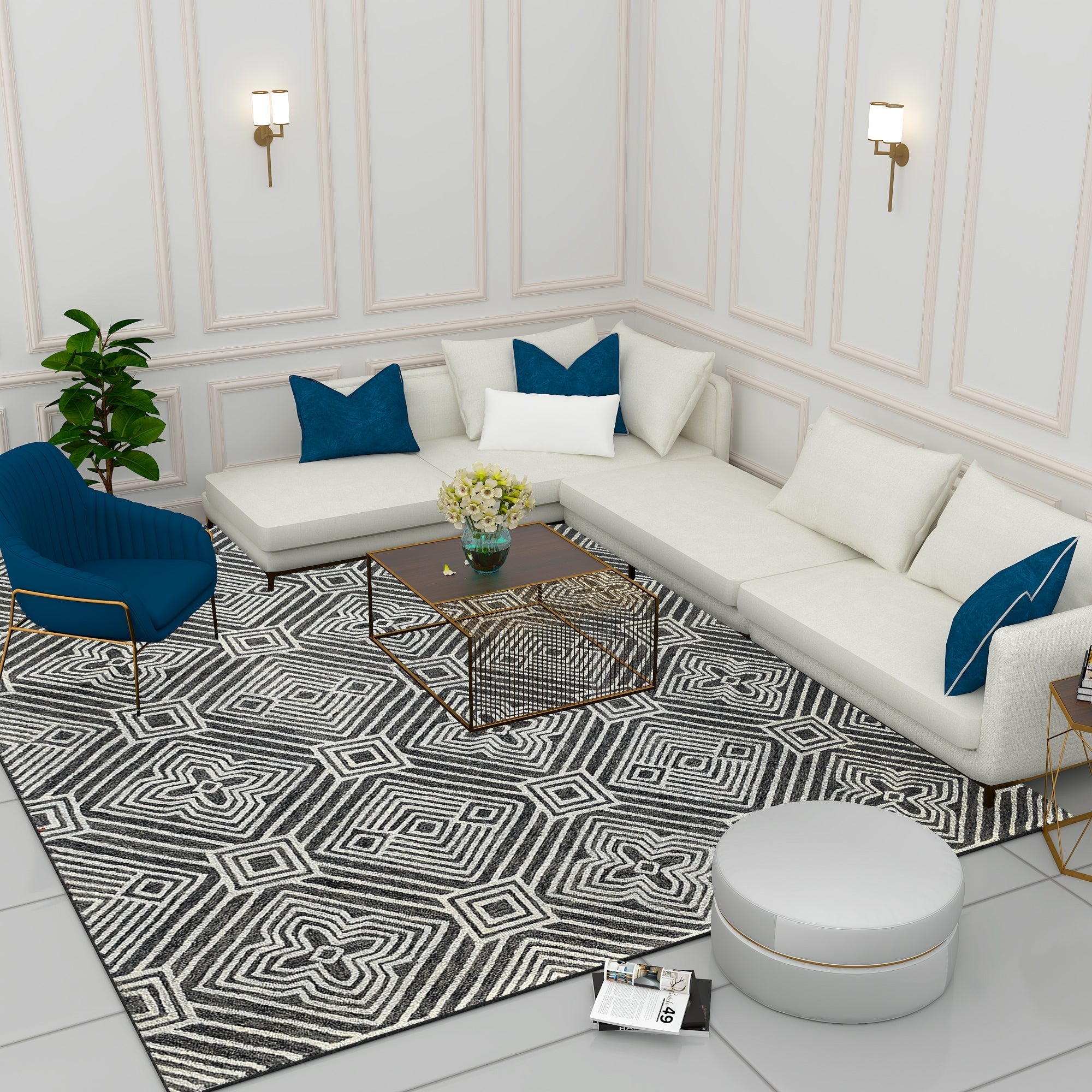 Premium Hand-Tufted Rug Made of 100% Wool  - Echos - 9x12 Feet