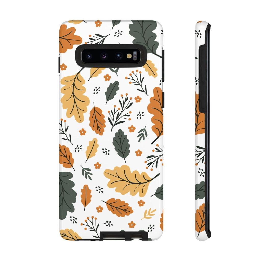 Samsung Tough Phone Case – Vintage Leaf and Flower Design, Durable Protection, Classic Aesthetic