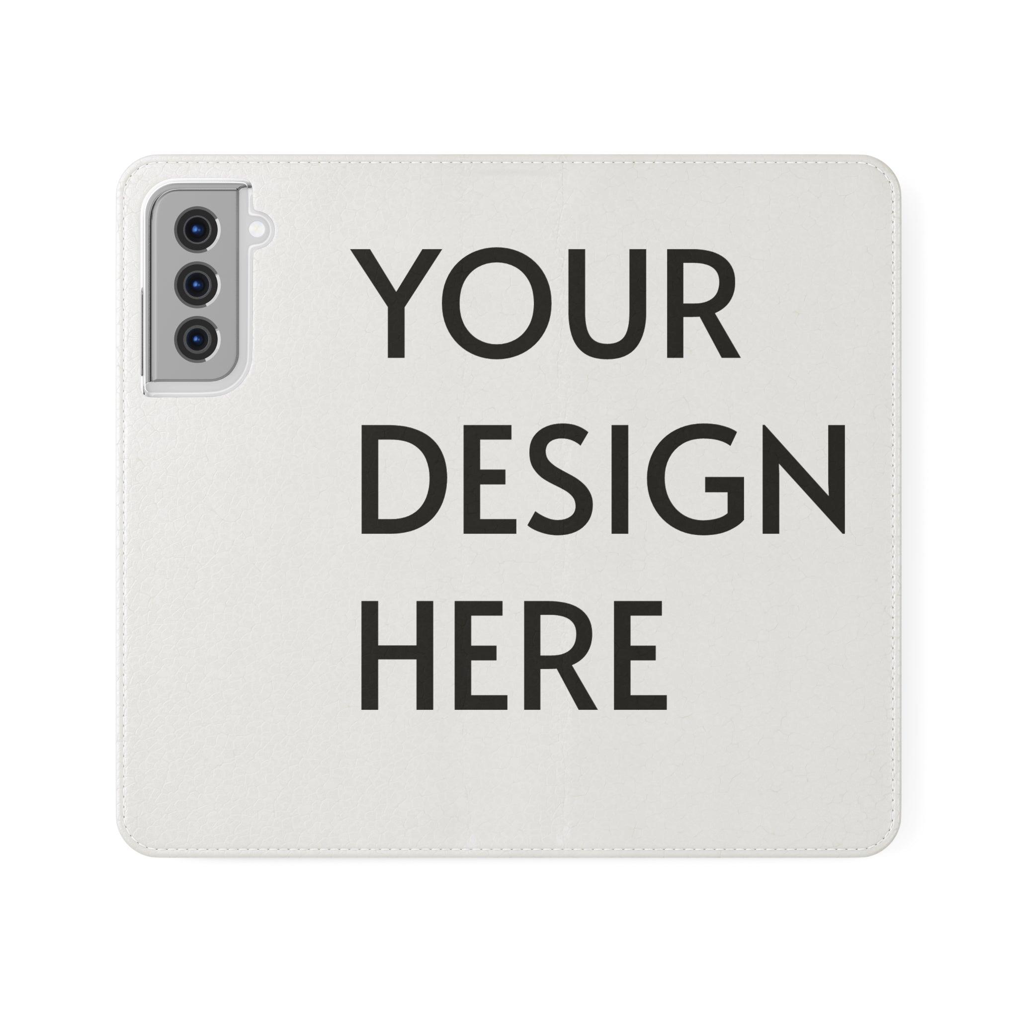 Custom Flip Case for Samsung – Faux Vegan Leather with Elastic Fastening, Card & Cash Pockets, Stand Feature, Durable Polycarbonate Shell