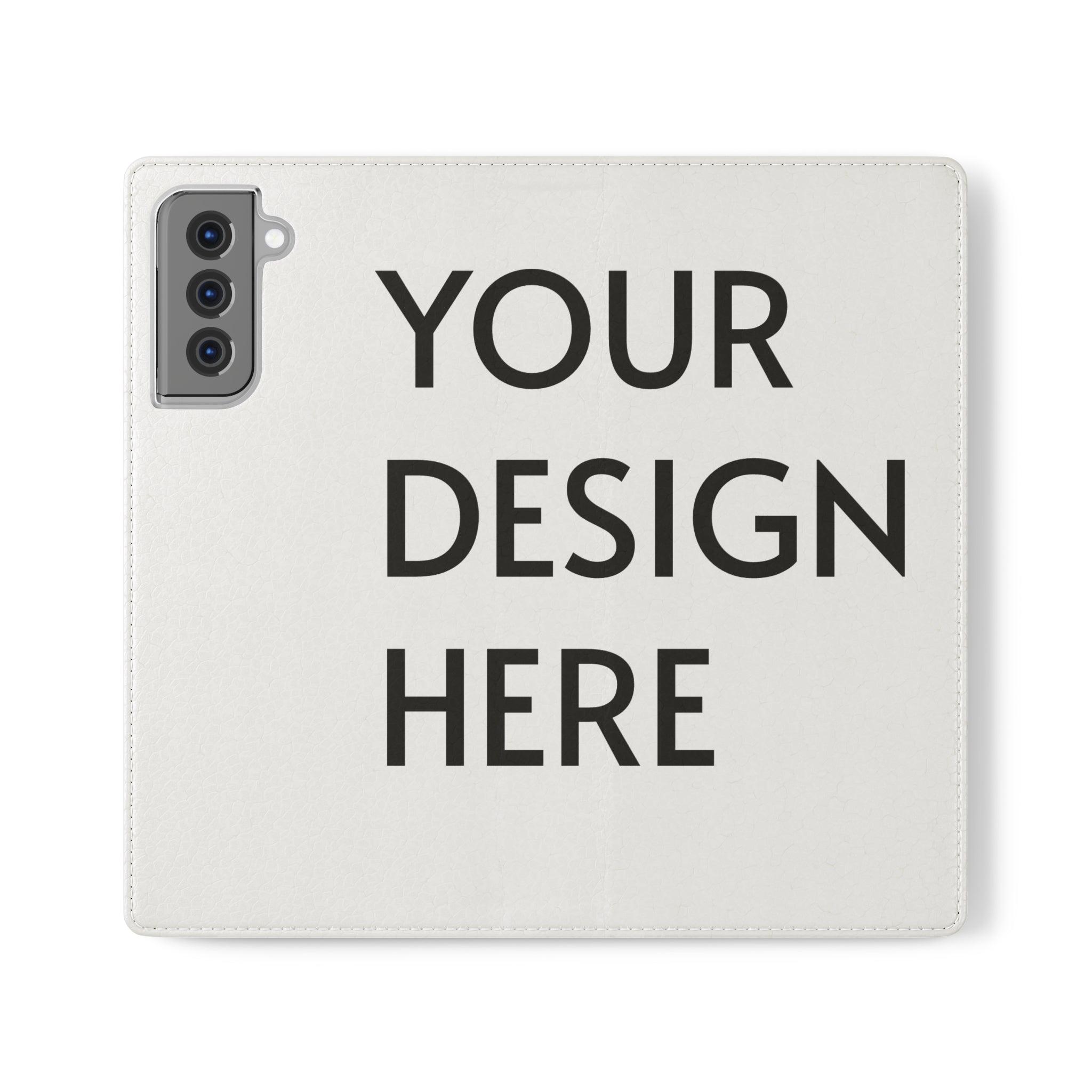 Custom Flip Case for Samsung – Faux Vegan Leather with Elastic Fastening, Card & Cash Pockets, Stand Feature, Durable Polycarbonate Shell