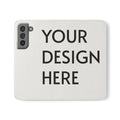 Custom Flip Case for Samsung – Faux Vegan Leather with Elastic Fastening, Card & Cash Pockets, Stand Feature, Durable Polycarbonate Shell