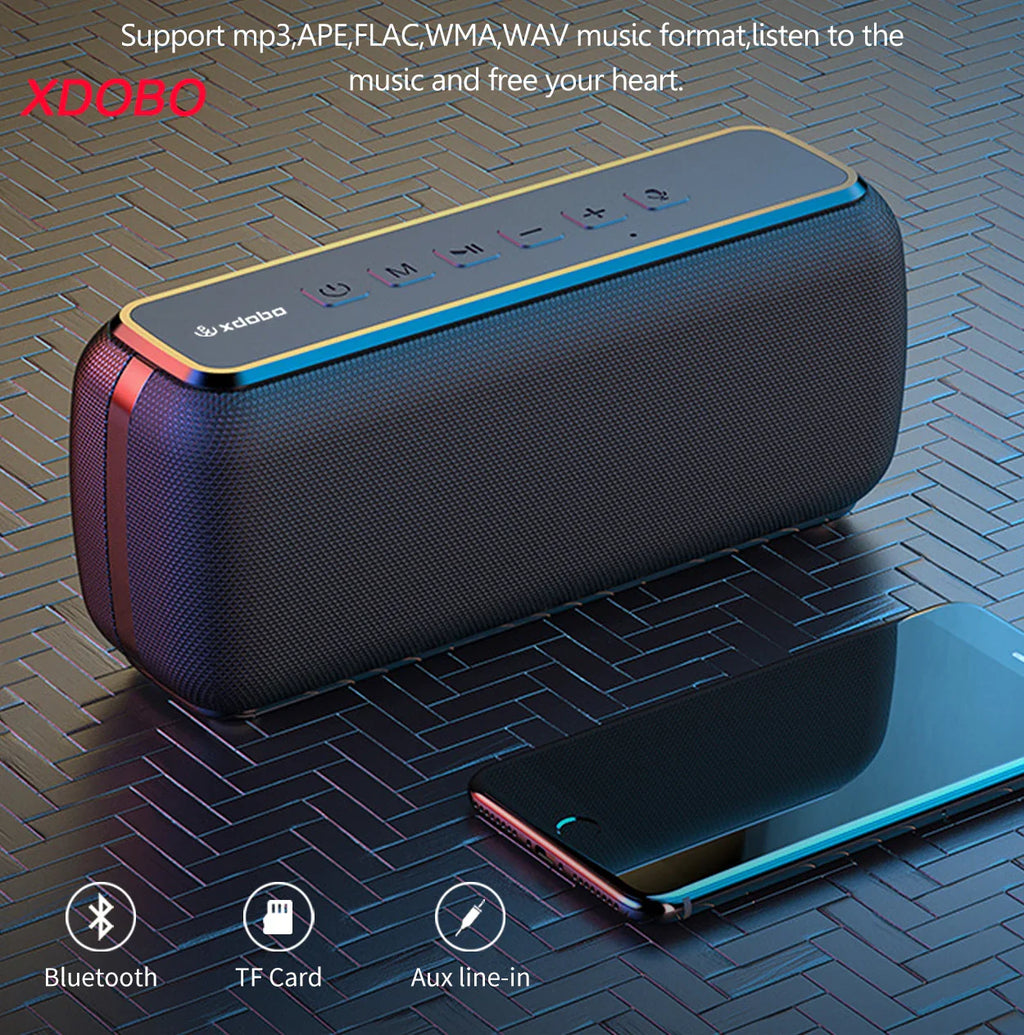XDOBO Hot Sale X8 60W Portable Outdoor Speakers Bluetooth Wireless Bass Subwoofer Waterproof 6600mAh TWS Function Support TF/AUX