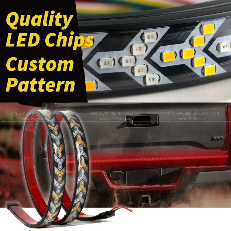 12V 24V Universal 60" Truck Tailgate Light Bar Single Row Strip with Red Running Brake Lights Turn Signal Reverse Light