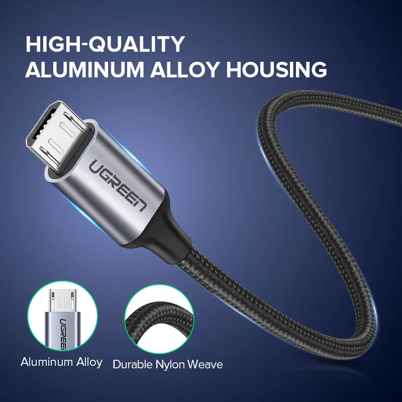 Ugreen Micro USB Cable 3A Nylon Fast Charging USB Type C Cable for Samsung Xiaomi HTC USB Charger Data Cable Mobile Phone Cable