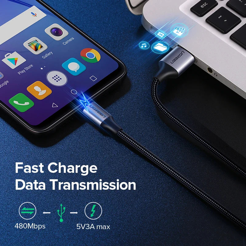 Ugreen Micro USB Cable 3A Nylon Fast Charging USB Type C Cable for Samsung Xiaomi HTC USB Charger Data Cable Mobile Phone Cable