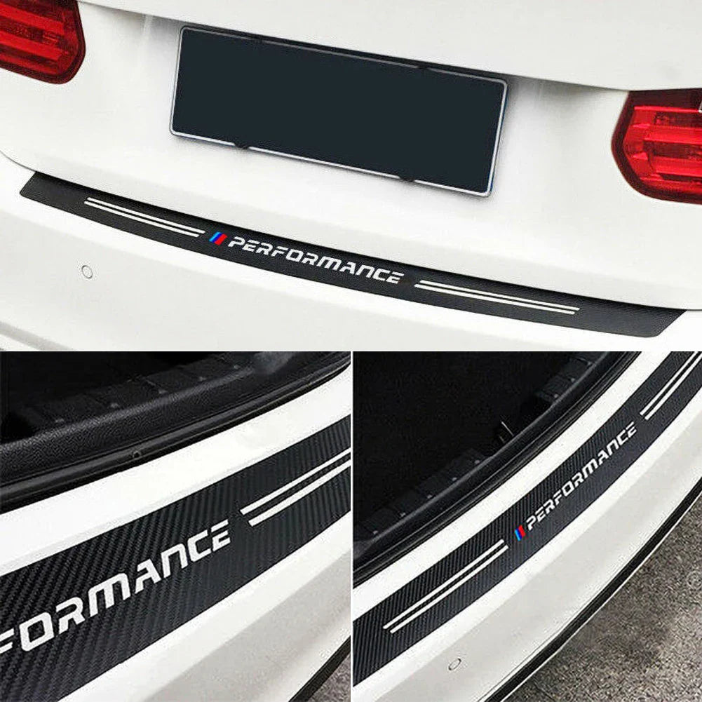 YULLING 34.5" Car Rear Bumper Load Edge Protector Stickers For BMW Auto Trunk Guard Plate Carbon Fiber Texture Decoration Decals
