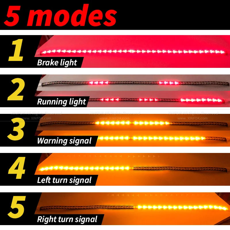 12V 24V Universal 60" Truck Tailgate Light Bar Single Row Strip with Red Running Brake Lights Turn Signal Reverse Light